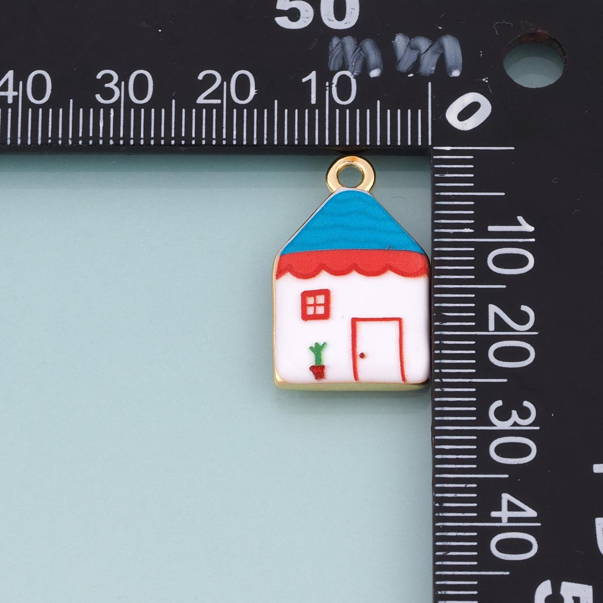18K Gold Filled Ceramics Small House Pendant,Enamel Cartoon Illustration Charm Bracelet Necklace for DIY Jewelry Making Suppl