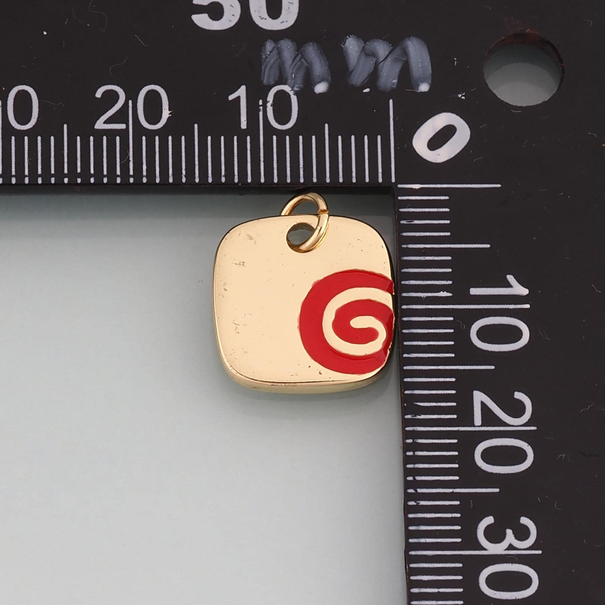 18K Gold Filled Enamel Spiral Pattern Square Pendant,Minimalist Charm Bracelet Necklace for DIY Jewelry Making Supply