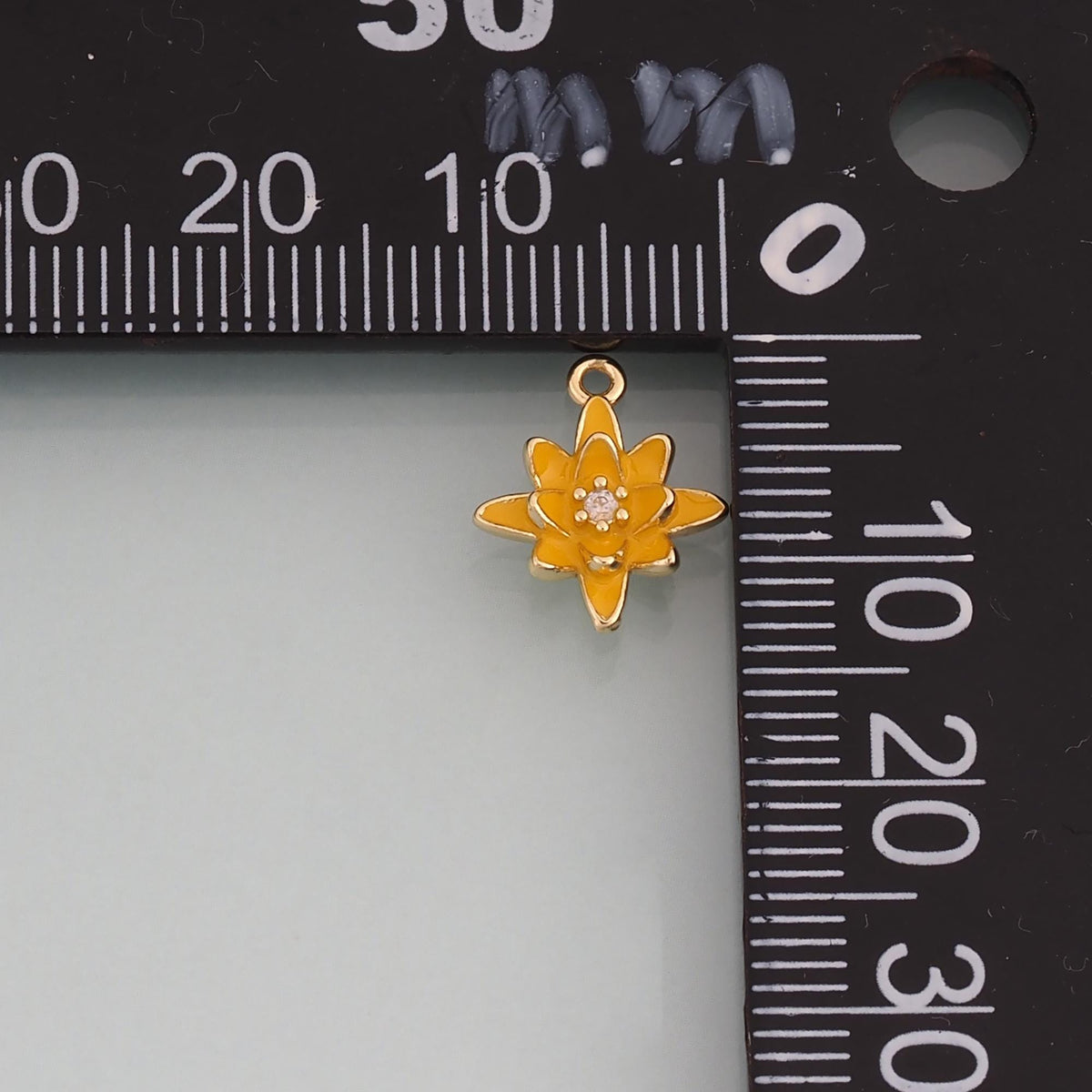 18K Gold Filled Enamel Lotus Round Pendant,Plant Charm Bracelet Necklace for DIY Jewelry Making Supply