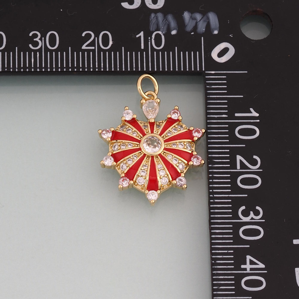 18K Gold Filled CZ Sunburst Heart Pendant,Radiant Heart Charm Bracelet Necklace for DIY Jewelry Making Supply