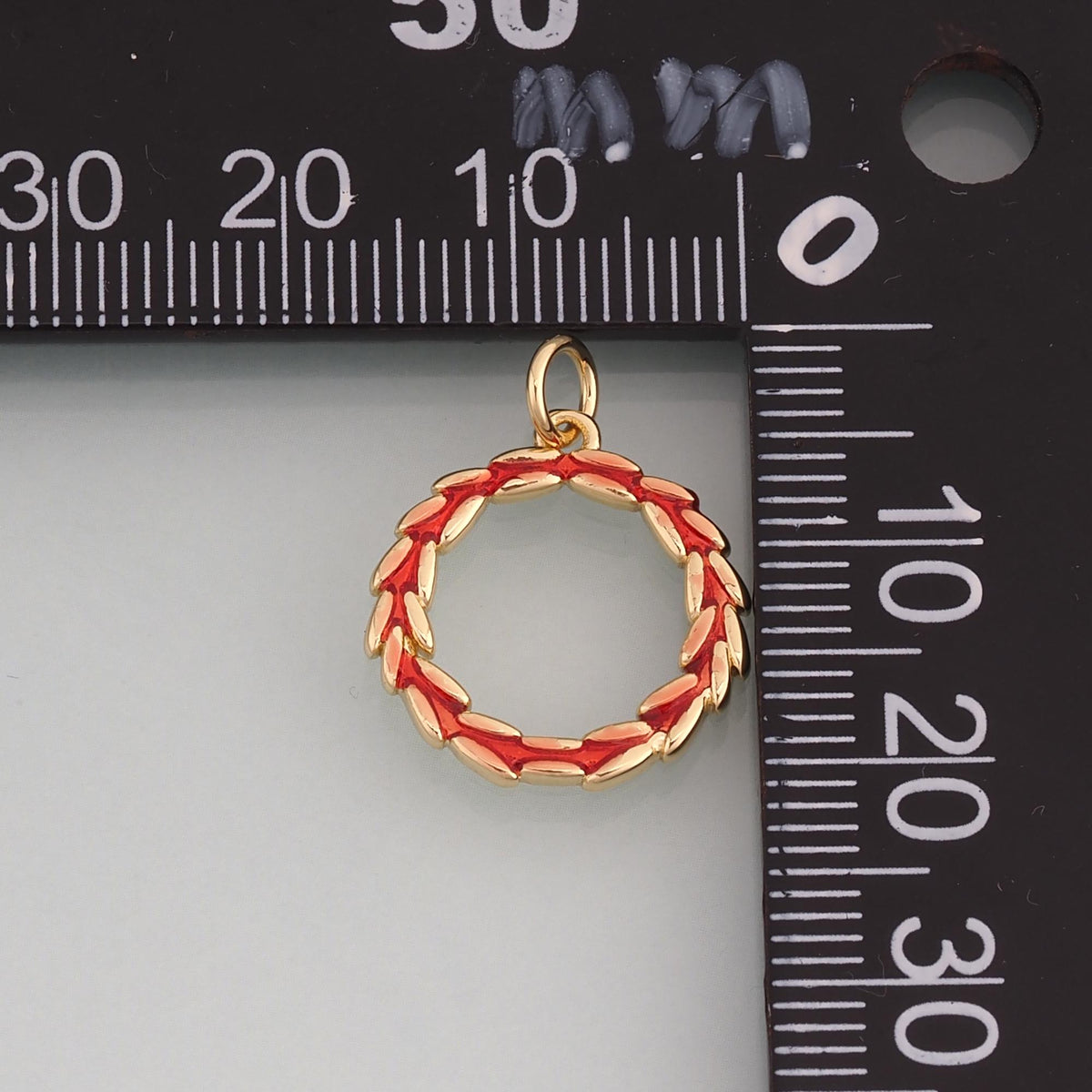 18K Gold Filled Enamel Olive Branch Wreath Pendant,Peace Charm Bracelet Necklace for DIY Jewelry Making Supply