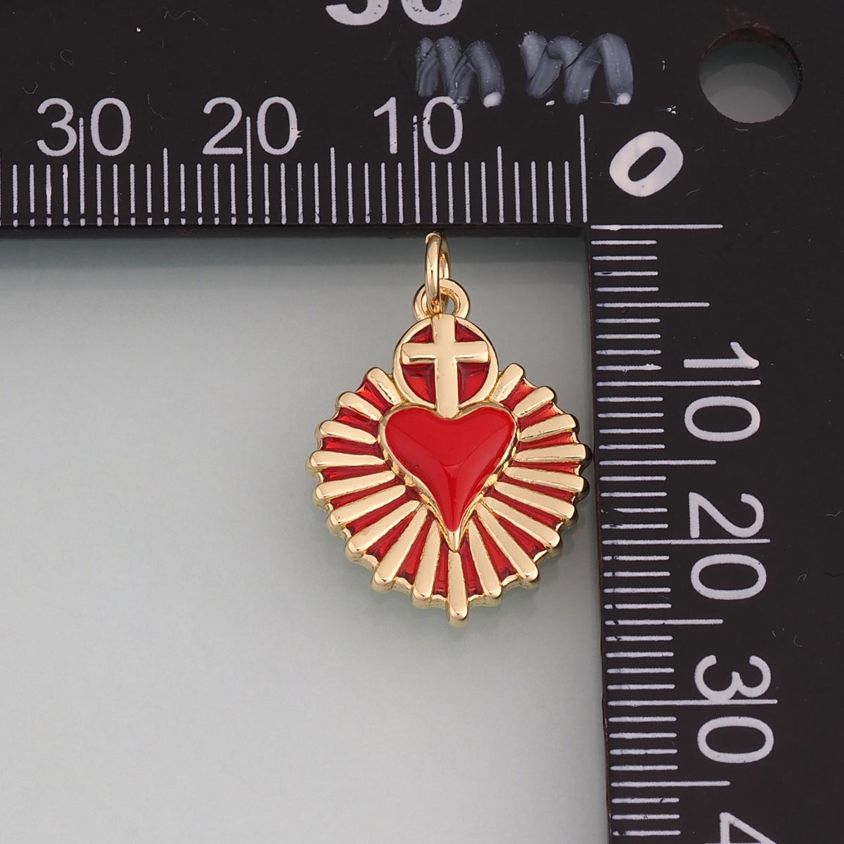 18K Gold Filled Enamel Sacred Heart Cross Pendant,Religious Charm Bracelet Necklace for DIY Jewelry Making Supply