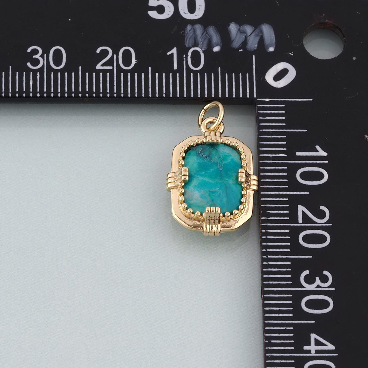 18K Gold Filled Rectangle Pendant,Natural Stone Charm Bracelet Necklace for DIY Jewelry Making Supply