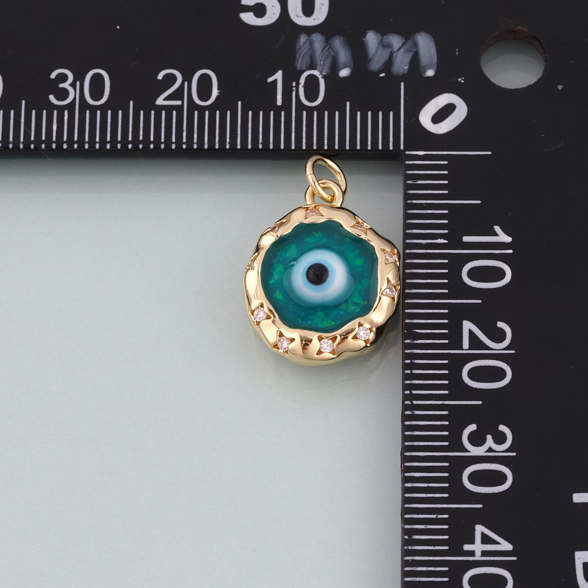 18K Gold Filled Enamel Evil Eye Round Pendant,Evil Eye Charm Bracelet Necklace for DIY Jewelry Making Supply