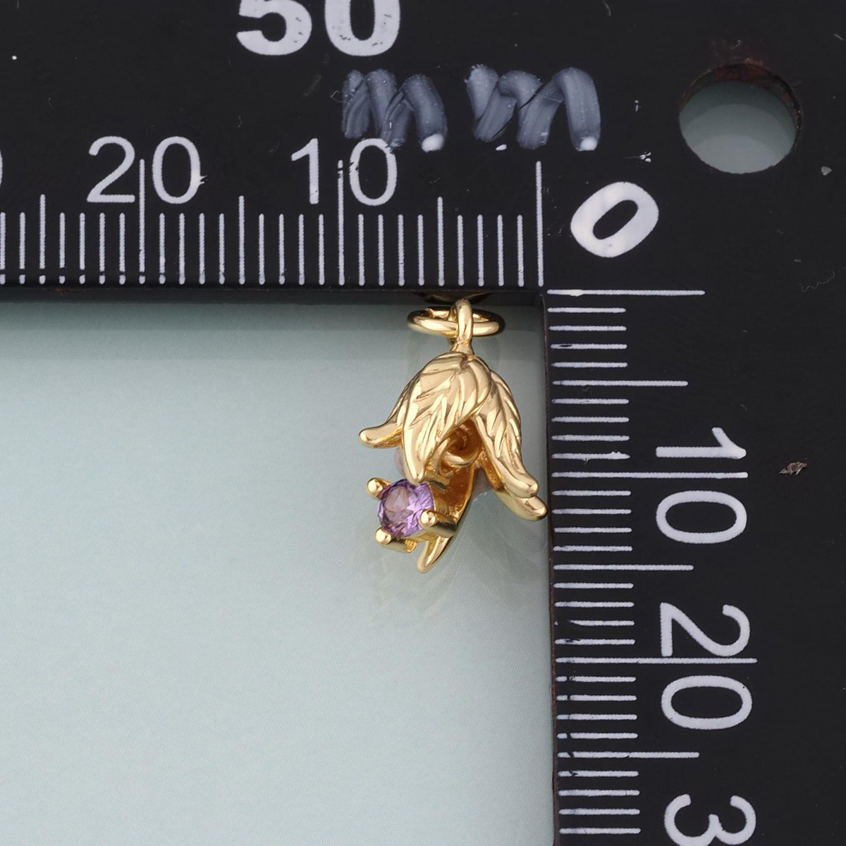 18K Gold Filled CZ Lily of the Valley With Leaves Pendant,Natural Plant Charm Bracelet Necklace for DIY Jewelry Making Supply