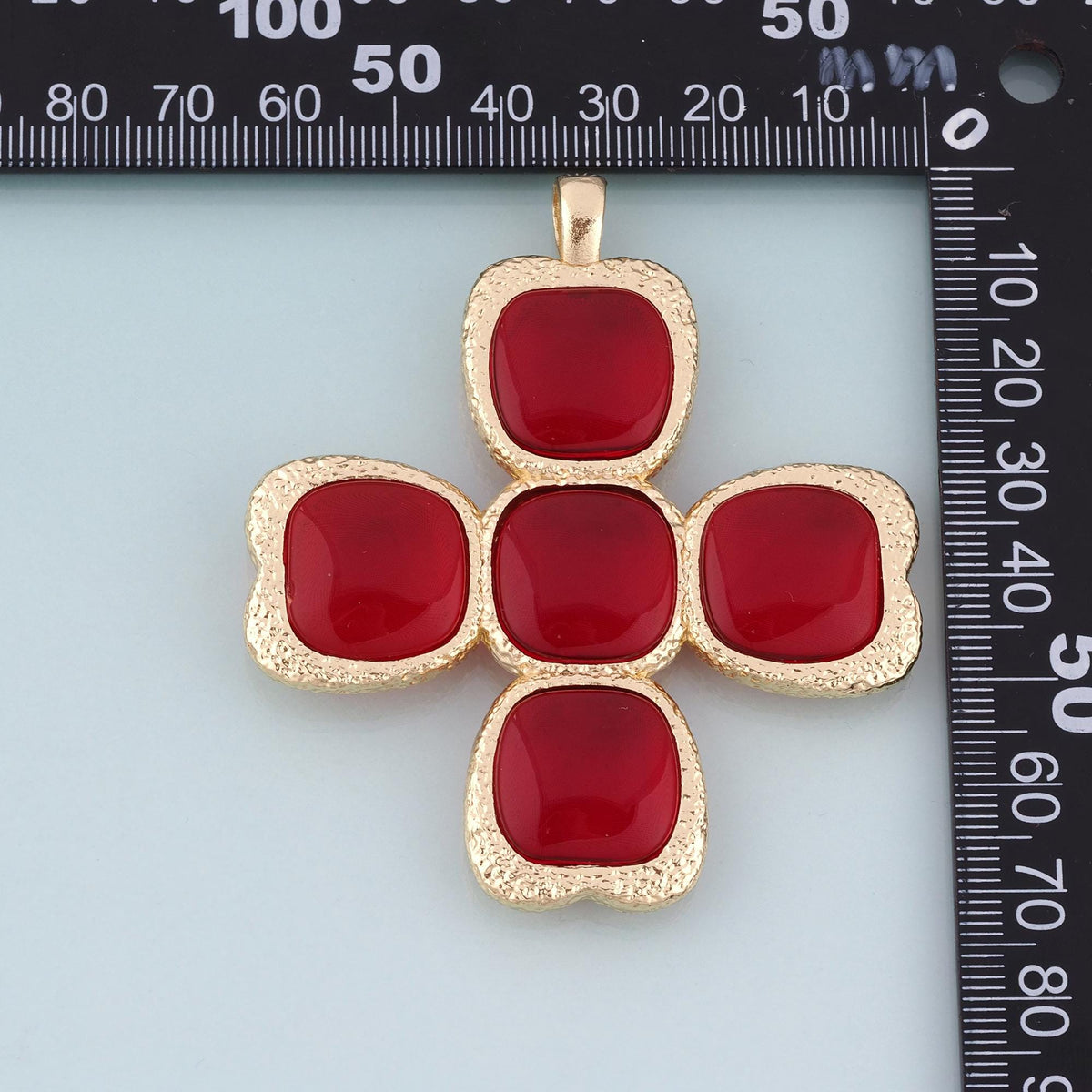 18K Gold Filled Red Four Clover Pendant,Lucky Love Charm Bracelet Necklace for DIY Jewelry Making Supply