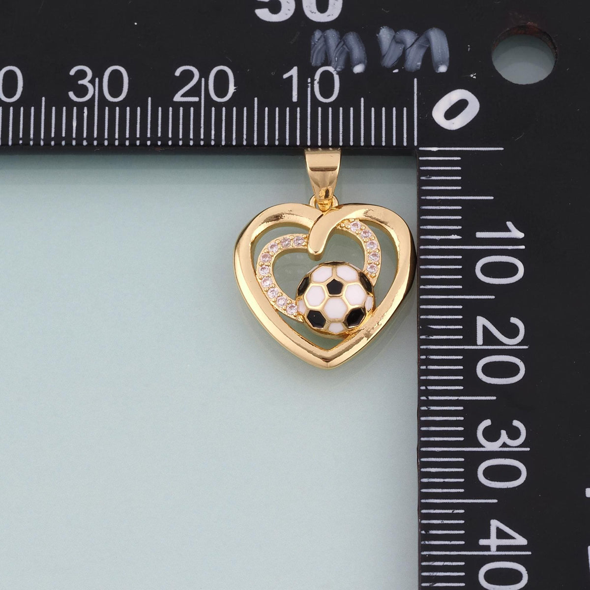 18K Gold Filled Enamel Football Double Heart Pendant,World Cup Charm Bracelet Necklace for DIY Jewelry Making Supply
