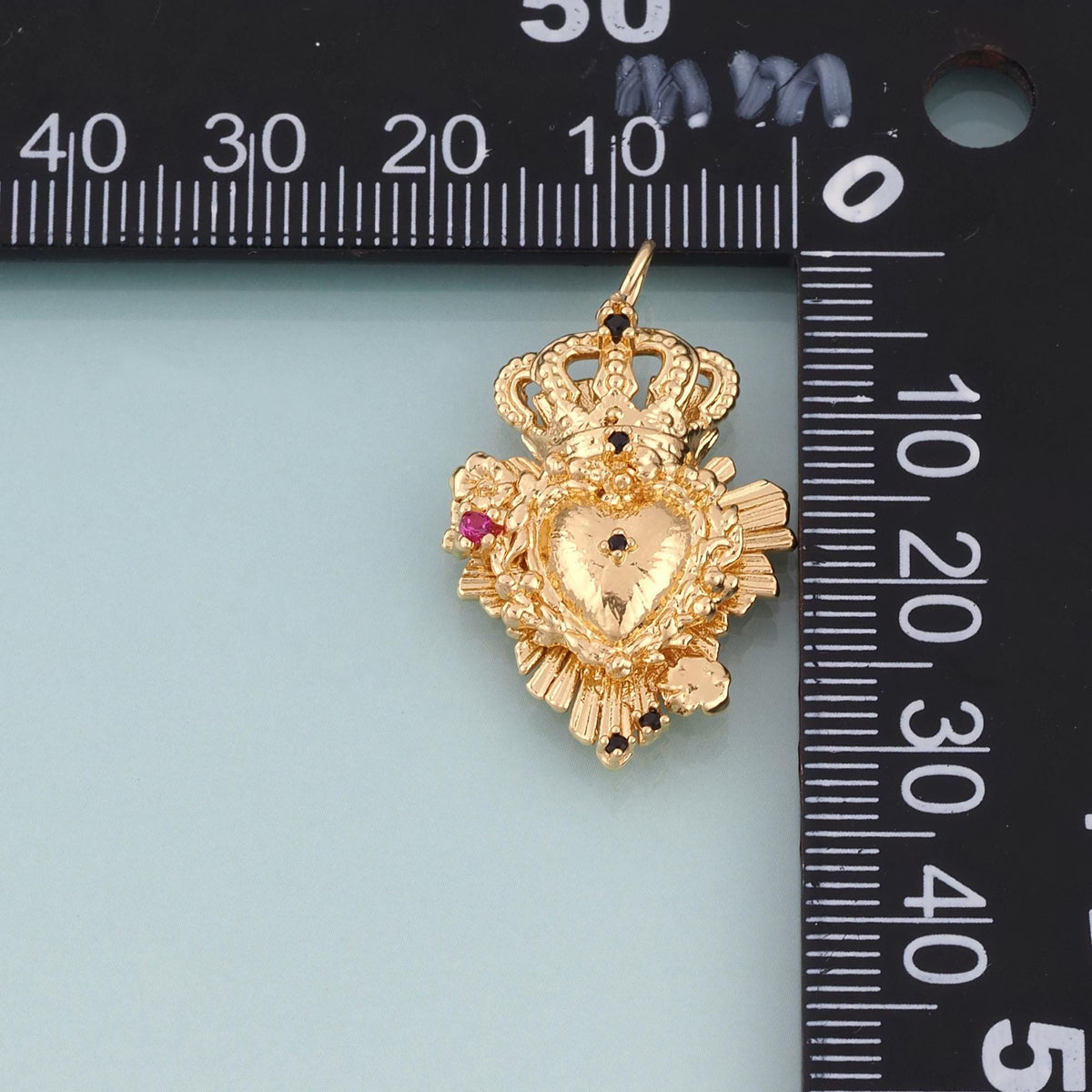 18K Gold Filled CZ Crown Sacred Heart Pendant,Luxurious Charm Bracelet Necklace for DIY Jewelry Making Supply