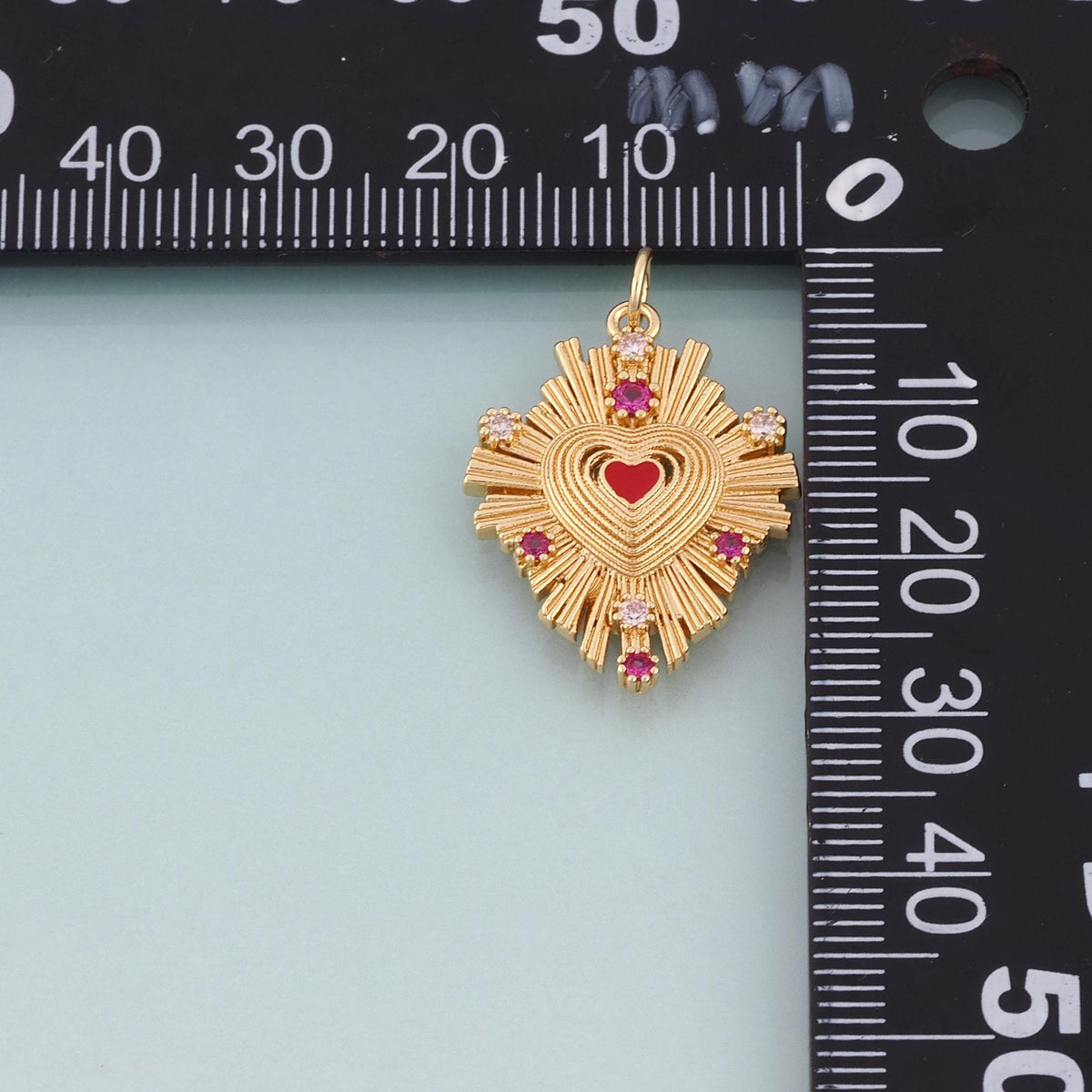 18K Gold Filled CZ Multi-Layer Sacred Heart Pendant,Luxurious Charm Bracelet Necklace for DIY Jewelry Making Supply