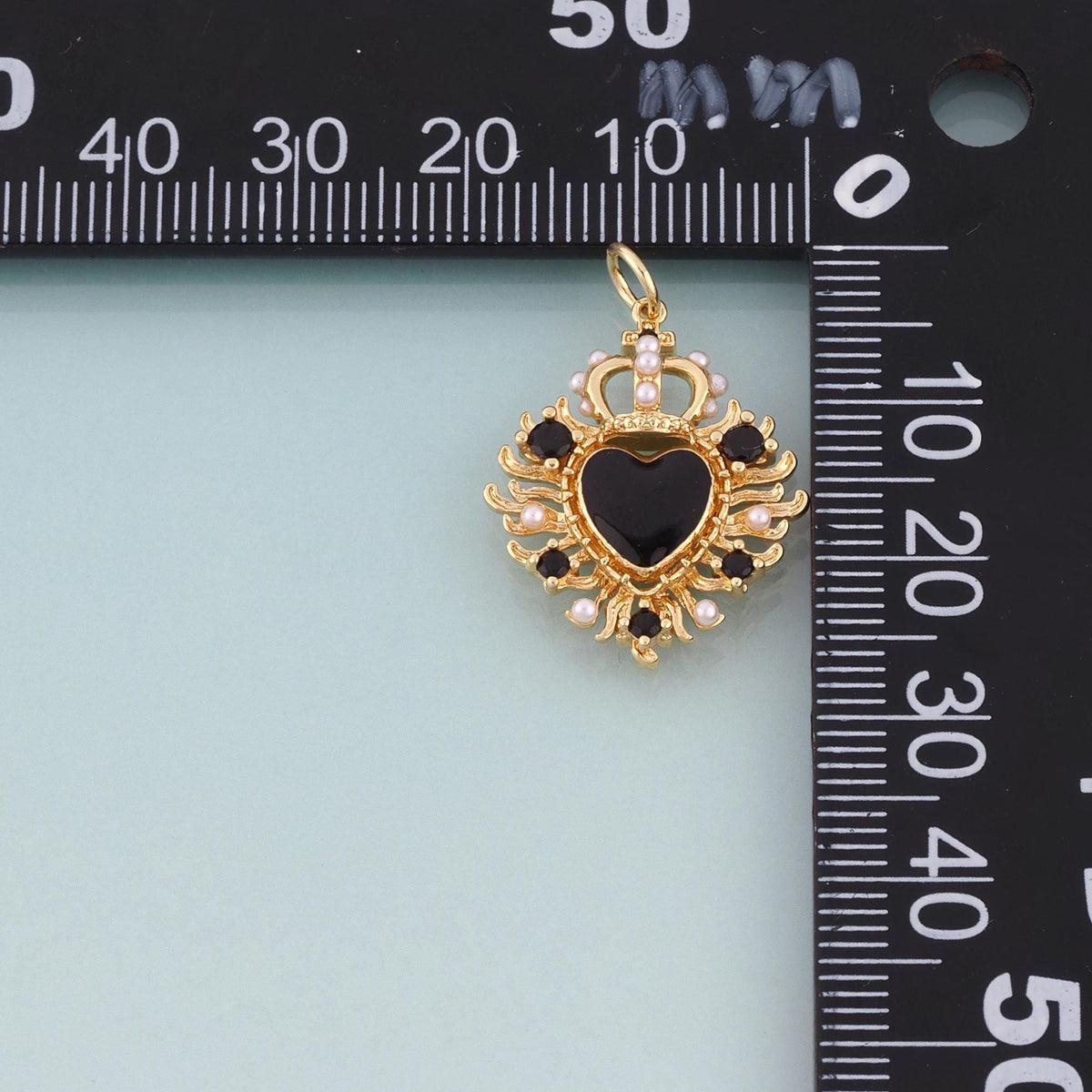 18K Gold Filled CZ Crown Sacred Heart Pendant,Luxurious Charm Bracelet Necklace for DIY Jewelry Making Supply