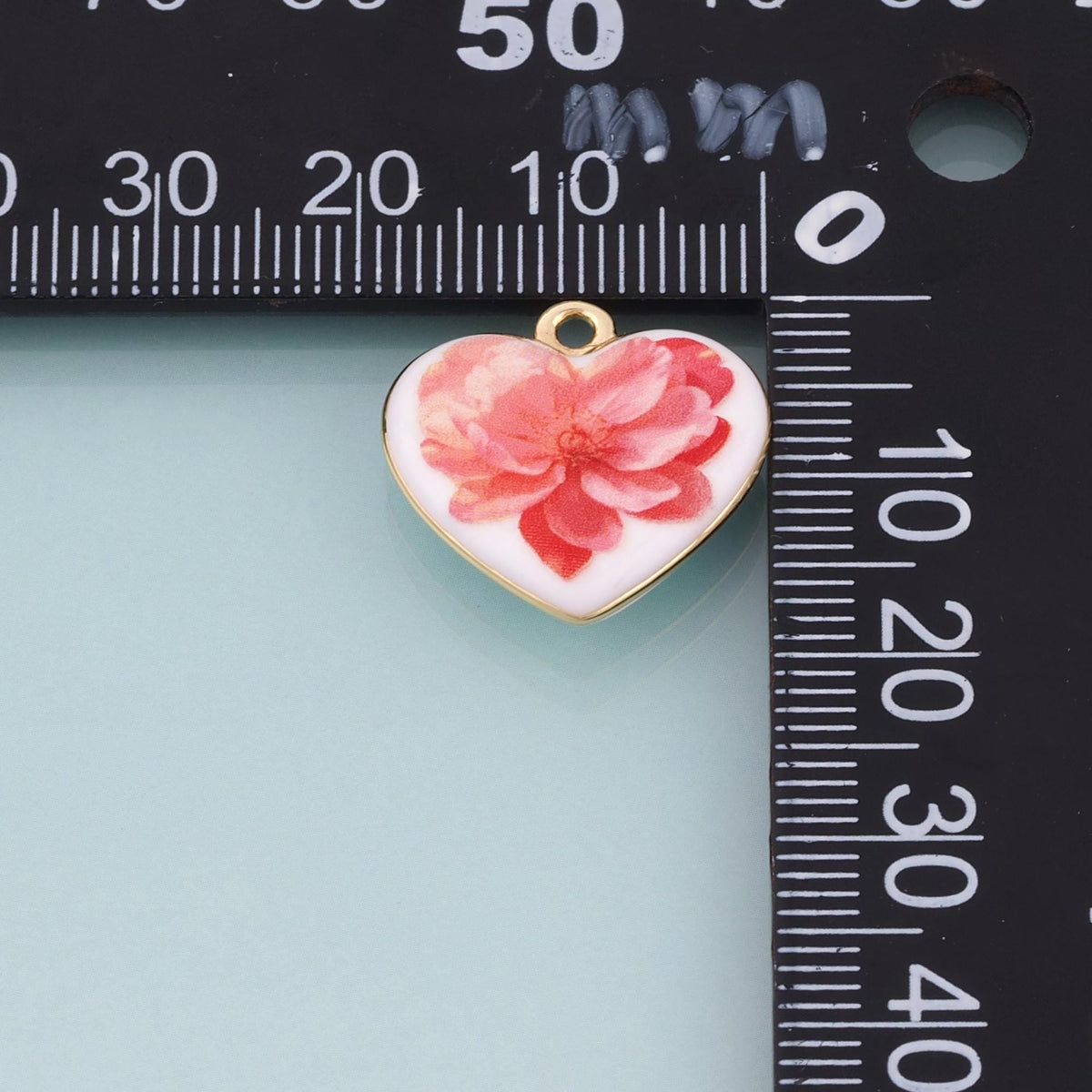 18K Gold Filled Ceramics Heart Pendant,Enamel Illustration Charm Bracelet Necklace for DIY Jewelry Making Supply