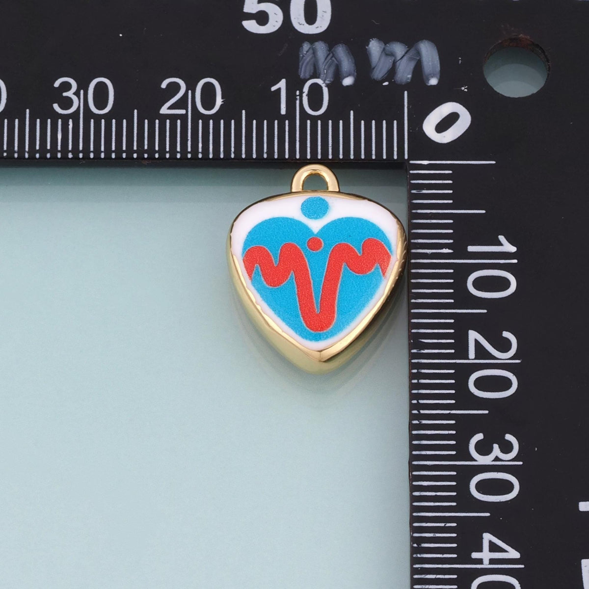 18K Gold Filled Ceramics Heart Pendant,Enamel Illustration Charm Bracelet Necklace for DIY Jewelry Making Supply