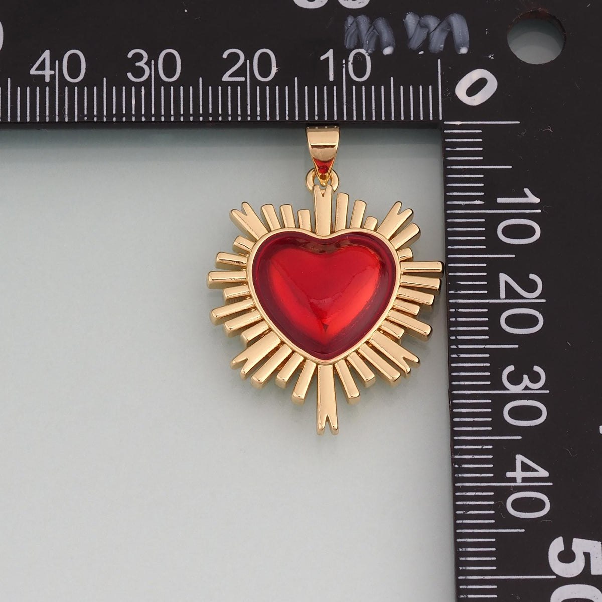 18K Gold Filled Enamel Sacred Heart Pendant,Heart Sunburst Charm Bracelet Necklace for DIY Jewelry Making Supply