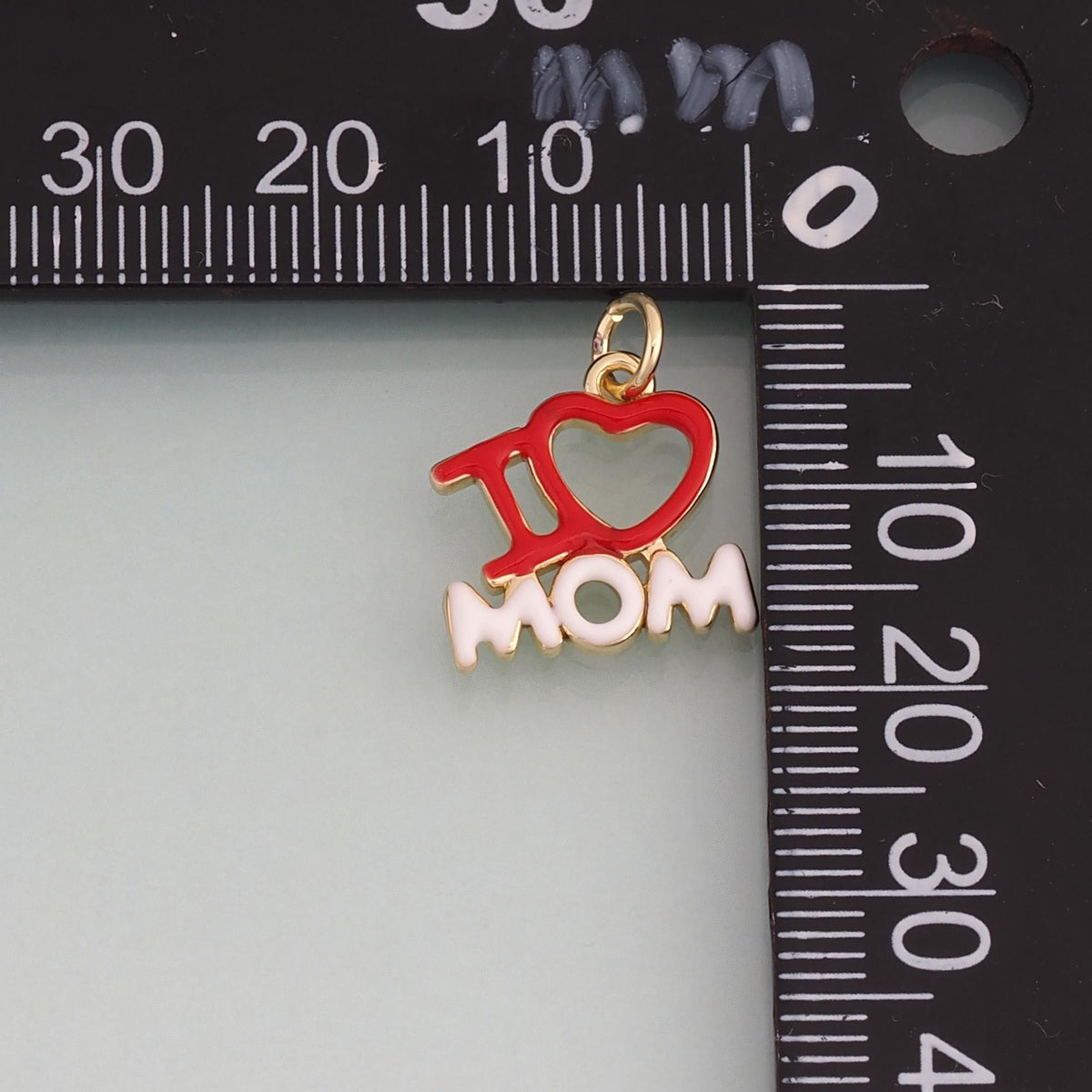 18K Gold Filled Enamel I Love Mom Pendant,Heart Family Charm Bracelet Necklace for DIY Jewelry Making Supply