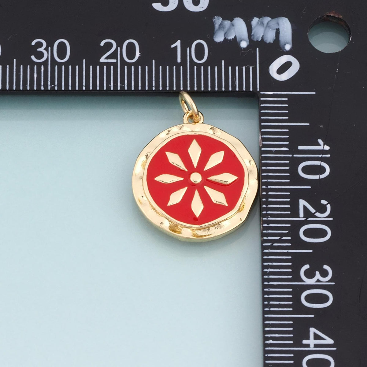 18K Gold Filled Enamel Sunburst Pendant,Round Flower Charm Bracelet Necklace for DIY Jewelry Making Supply
