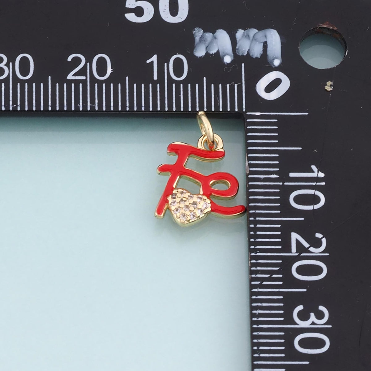 18K Gold Filled Enamel Letter Fe Pendant,Heart Charm Bracelet Necklace for DIY Jewelry Making Supply