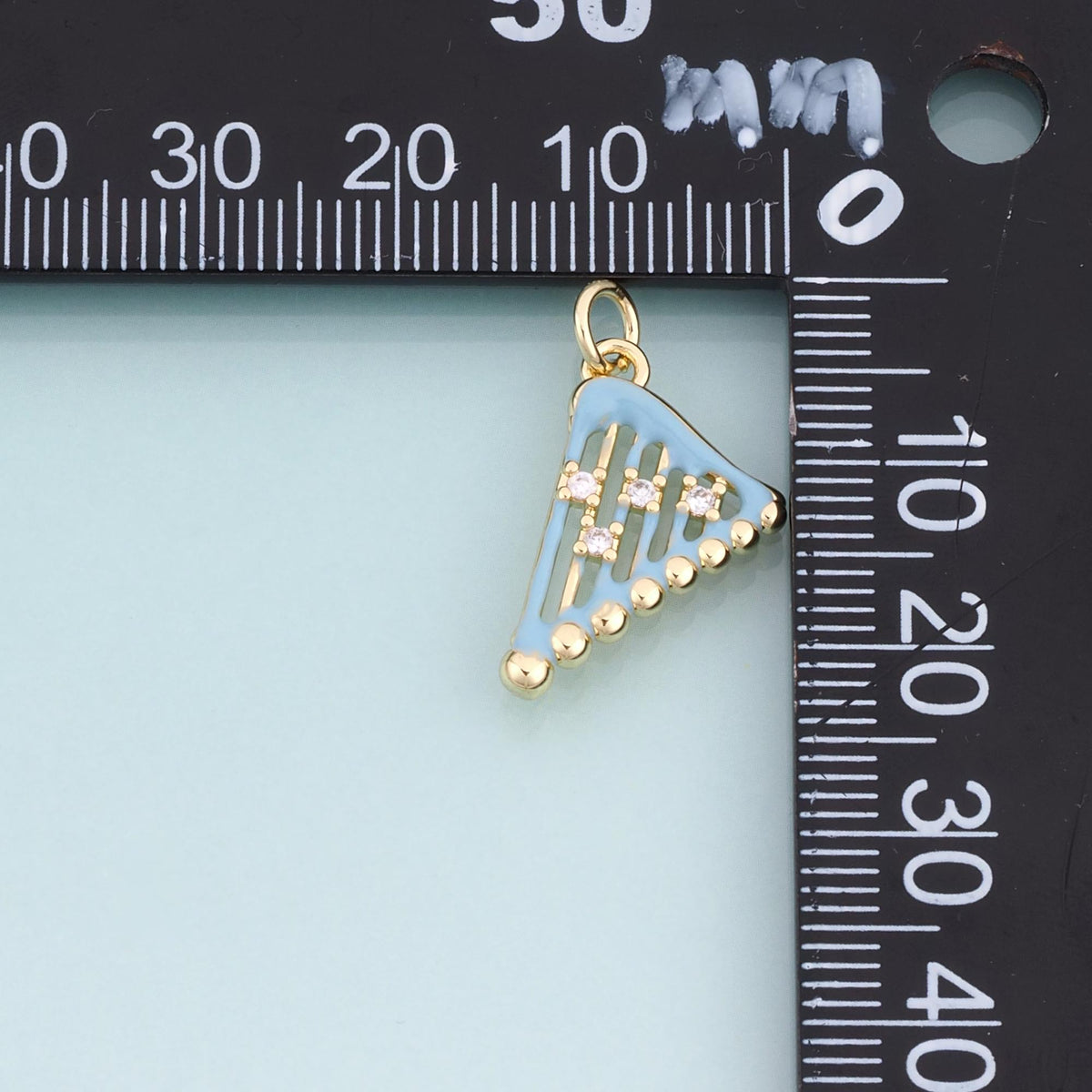 18K Gold Filled Enamel Triangular Harp Pendant,Musical Instruments Charm Bracelet Necklace for DIY Jewelry Making Supply