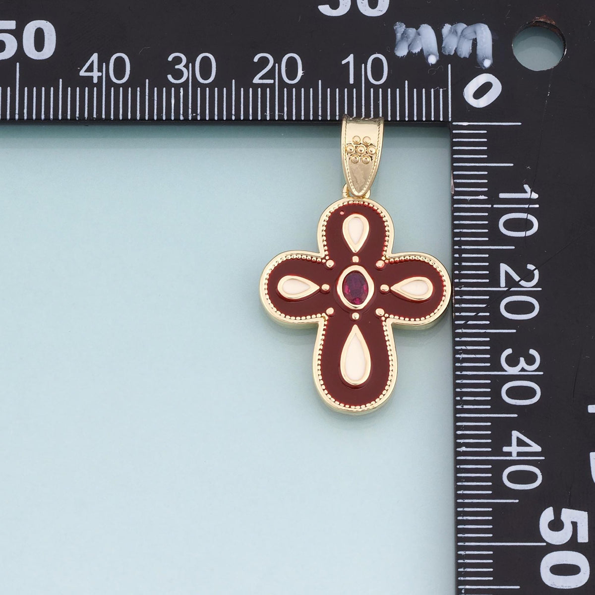18K Gold Filled Enamel Cross Pendant,Vintage Floral Cross Charm Bracelet Necklace for DIY Jewelry Making Supply