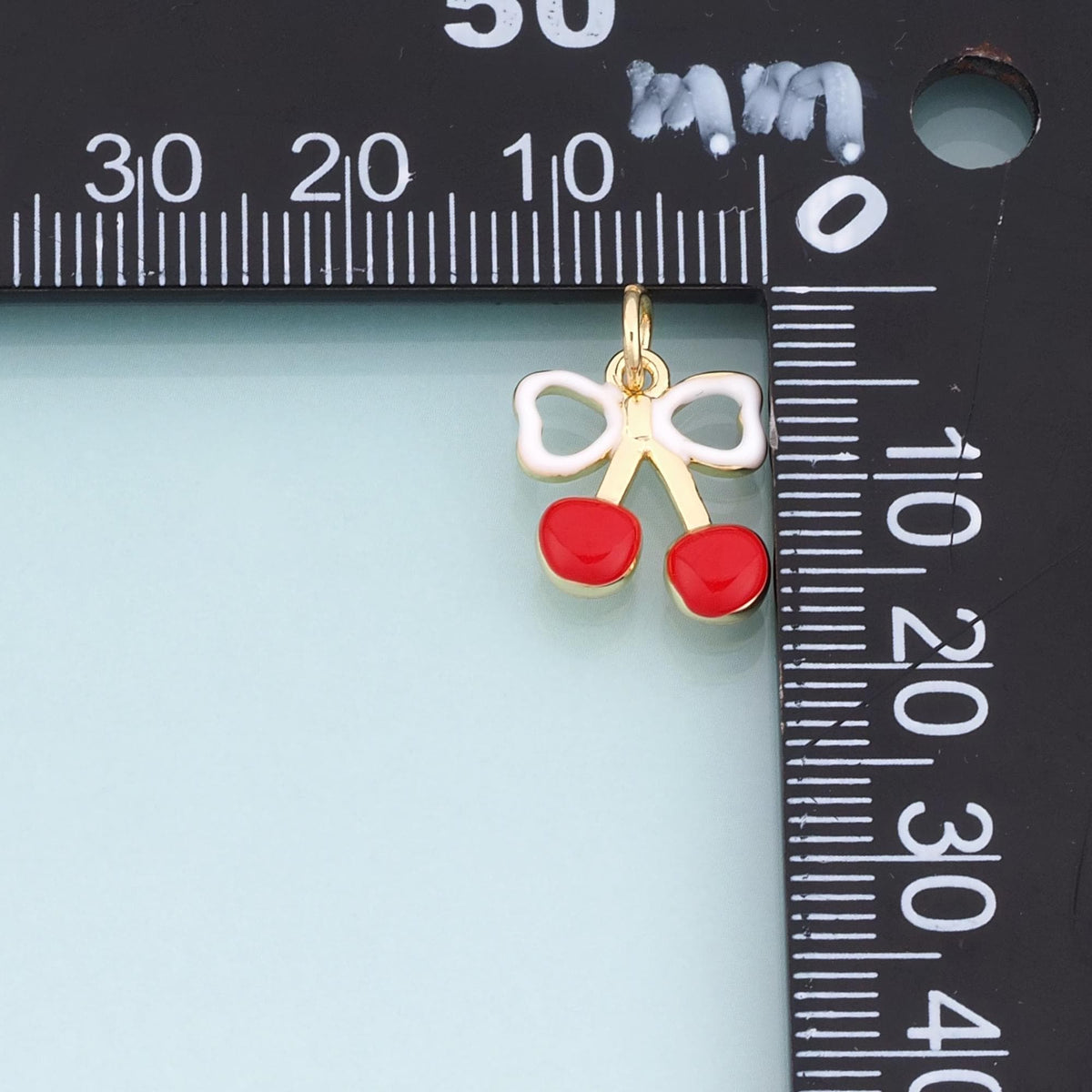 18K Gold Filled Enamel Bow Cherry Pendant,Cute Fruit Charm Bracelet Necklace for DIY Jewelry Making Supply