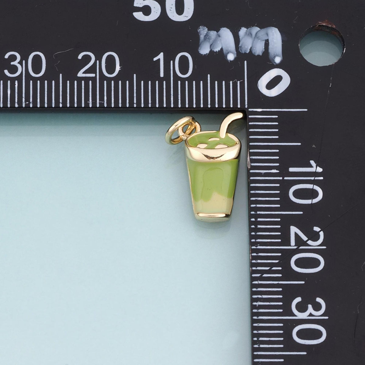 18K Gold Filled Enamel Matcha Cup Pendant,Green Drink Charm Bracelet Necklace for DIY Jewelry Making Supply