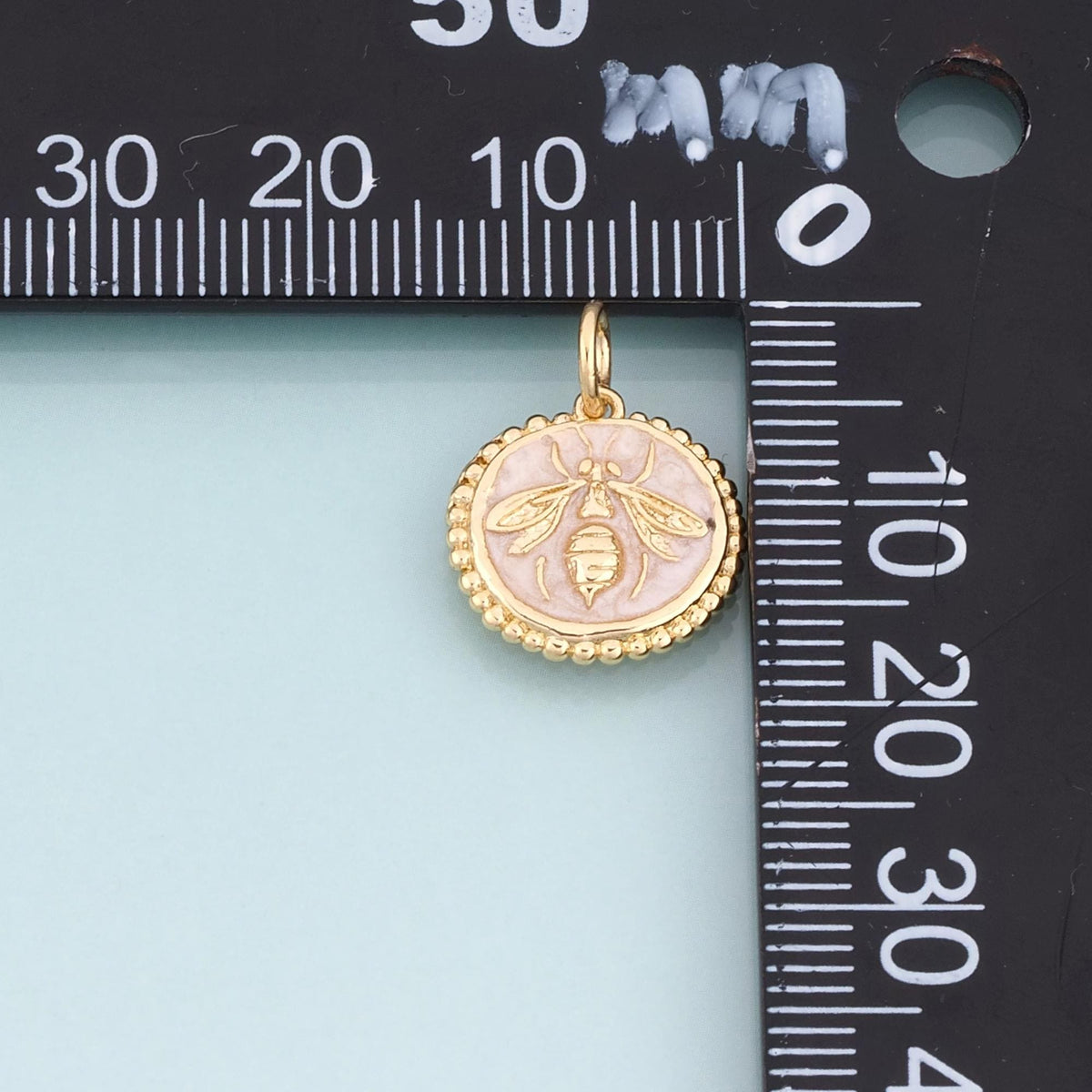 18K Gold Filled Enamel Bee Round Pendant,Insect Badge Charm Bracelet Necklace for DIY Jewelry Making Supply