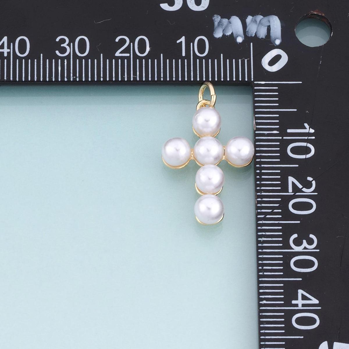 18K Gold Filled Pearl Cross Pendant,Exquisite Charm Bracelet Necklace for DIY Jewelry Making Supply
