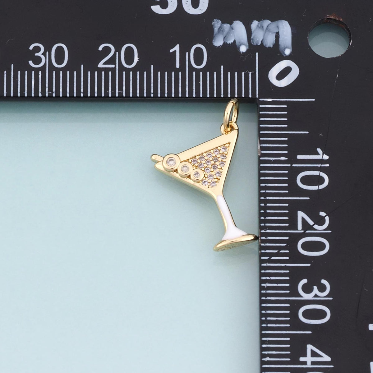 18K Gold Filled CZ Cocktail Glass Pendant,Bar Theme Charm Bracelet Necklace for DIY Jewelry Making Supply