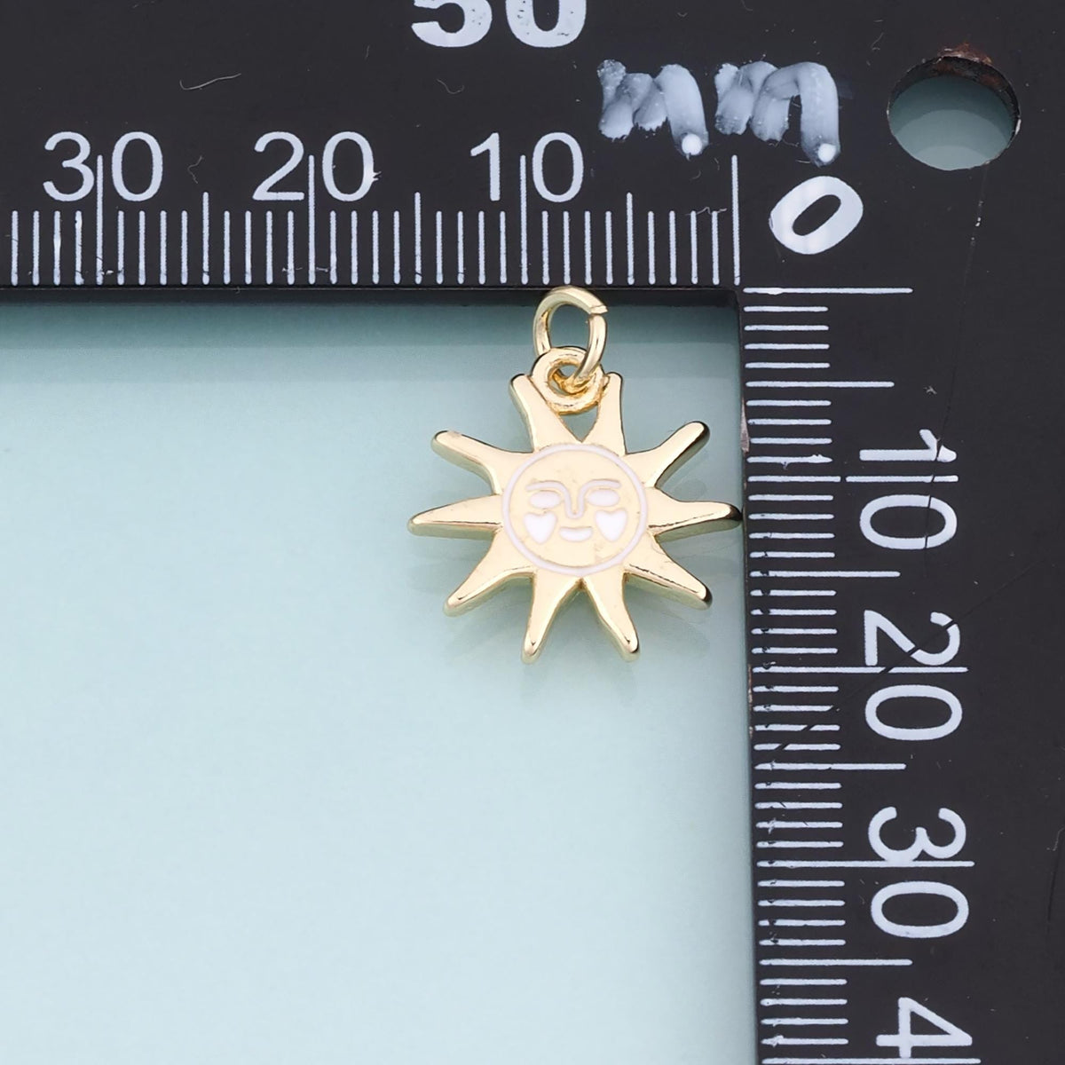 18K Gold Filled Enamel Sun Face Pendant,Exquisite Charm Bracelet Necklace for DIY Jewelry Making Supply