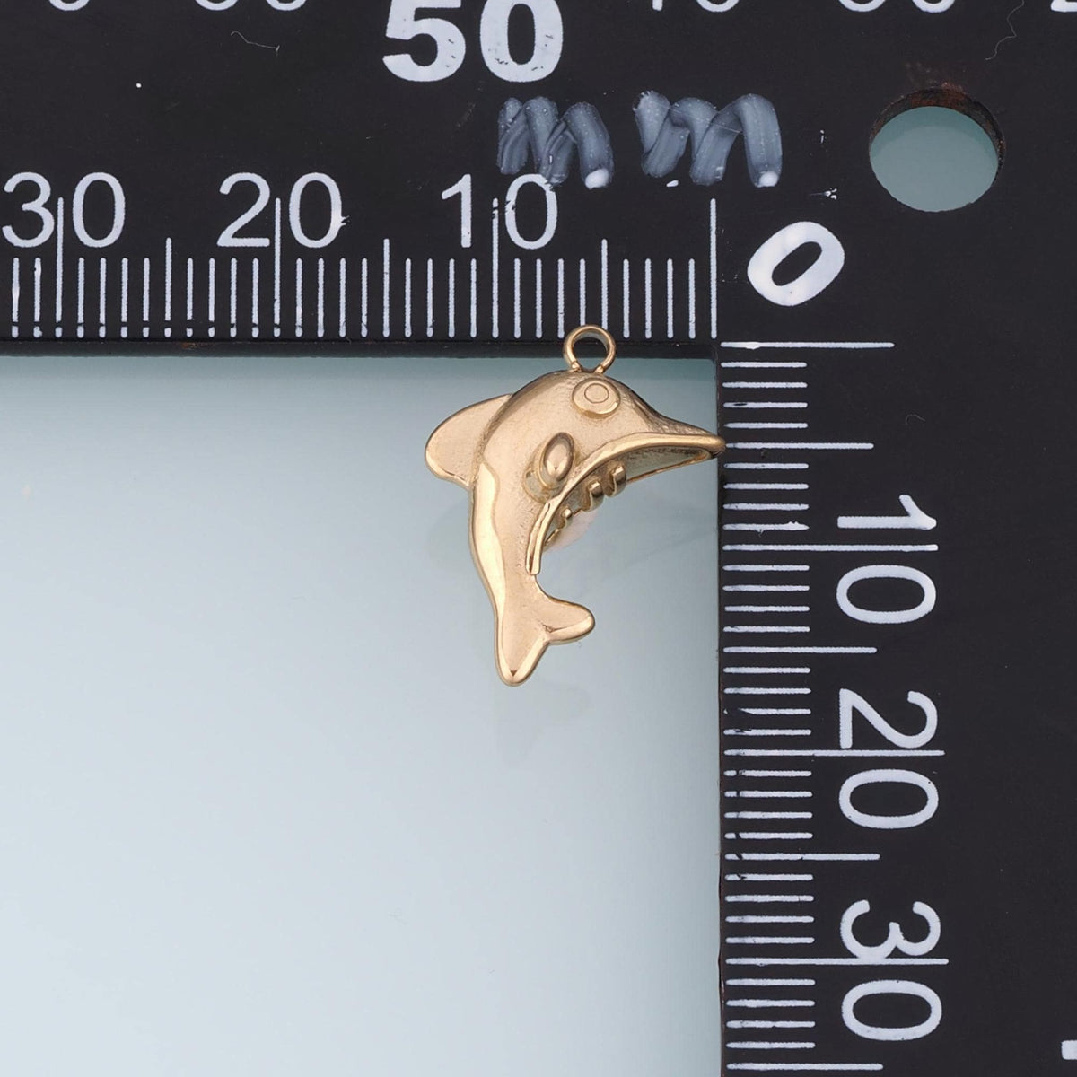 Dolphin Pendant,14K Gold Cartoon Style Charm DIY Charm for Necklace Bracelet Making