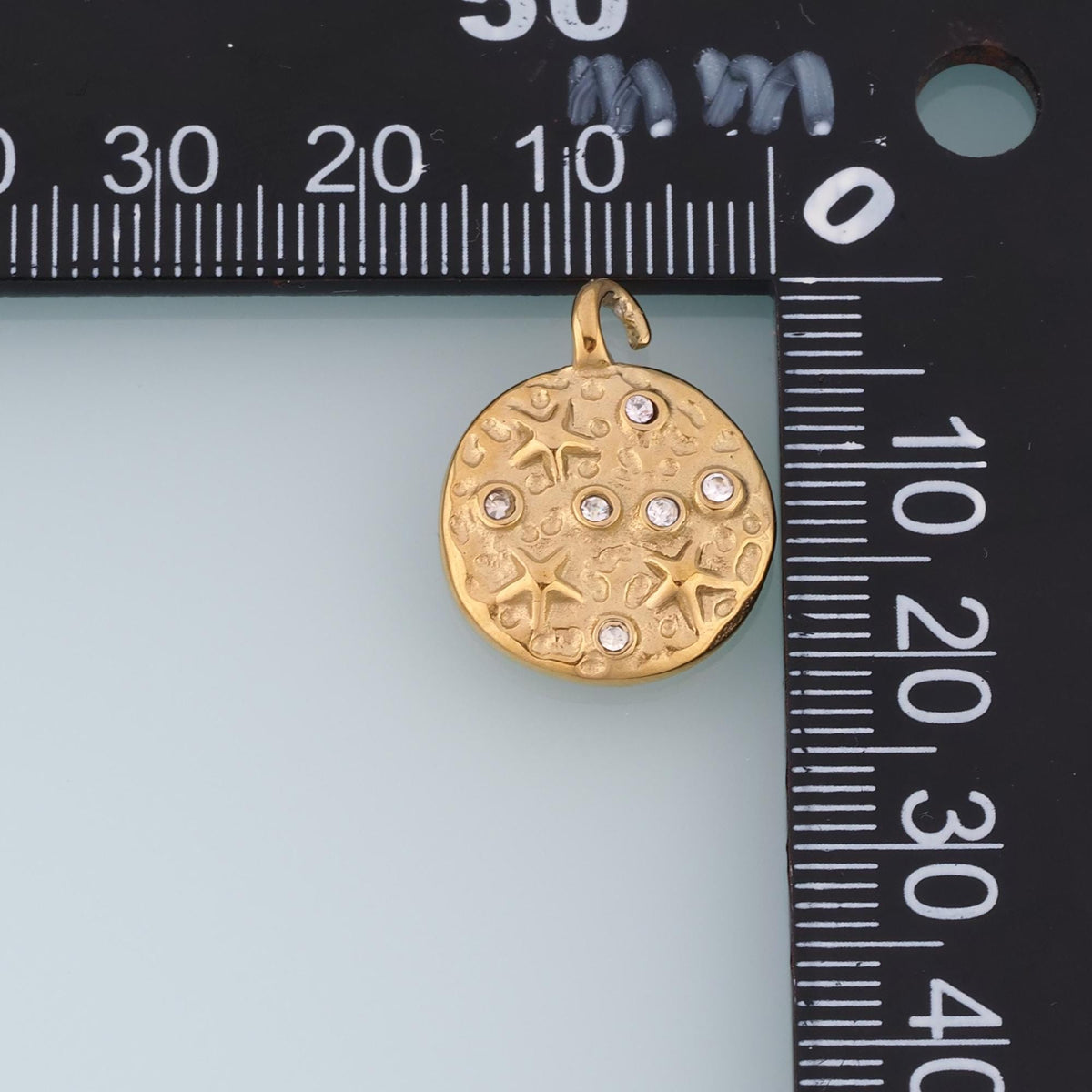 CZ Starfish Fossil Round Pendant,14K Gold Ocean Fossil Charm DIY Charm for Necklace Bracelet Making