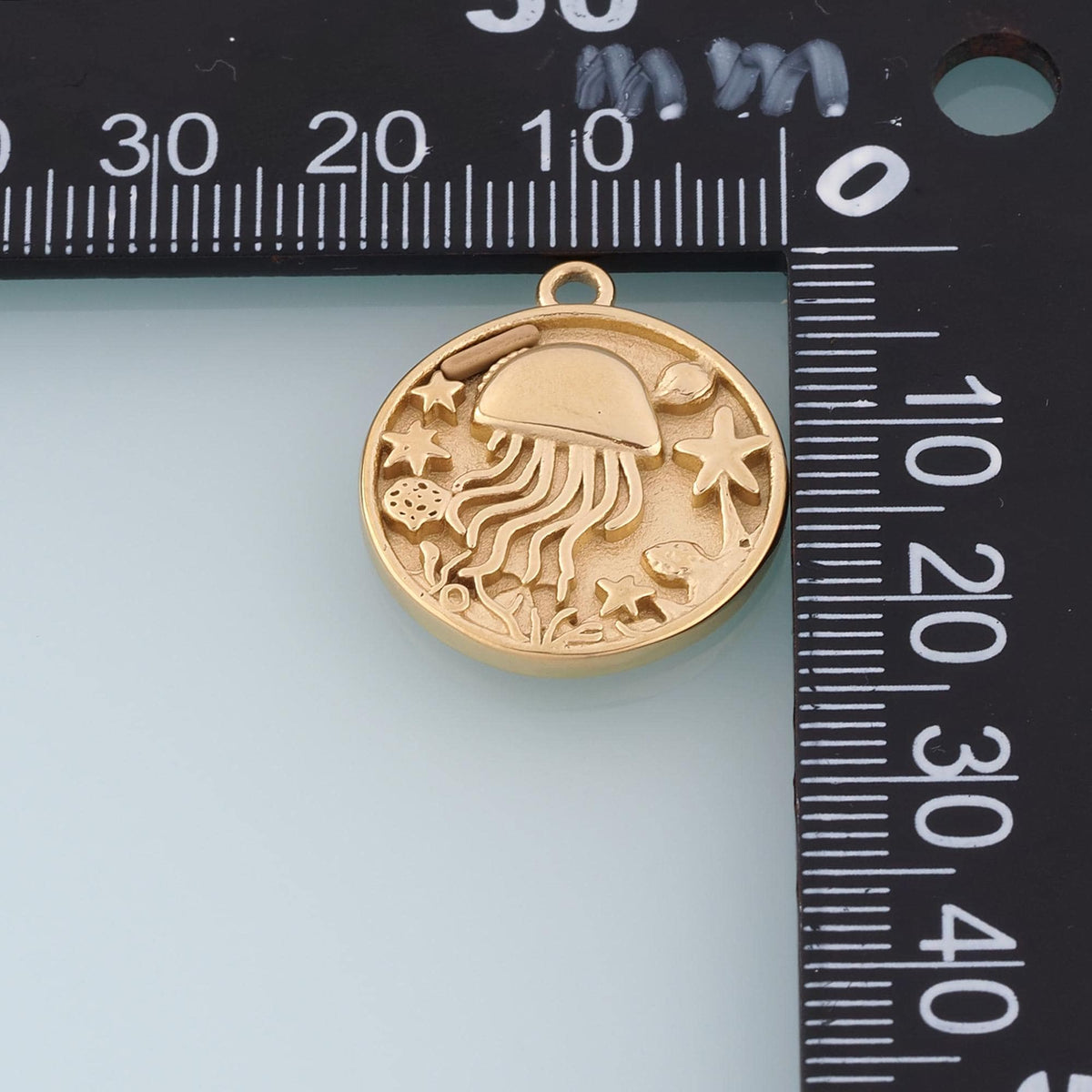 Jellyfish Round Pendant,14K Gold Ocean Sea Charm DIY Charm for Necklace Bracelet Making