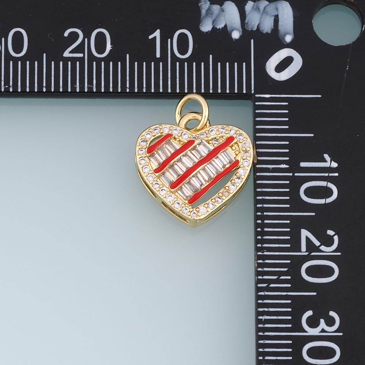 18K Gold Filled CZ Heart Charm,Baguette Stone Heart Pendant,Red Pink Enamel Heart Charm,DIY Necklace Bracelet Jewelry Supply