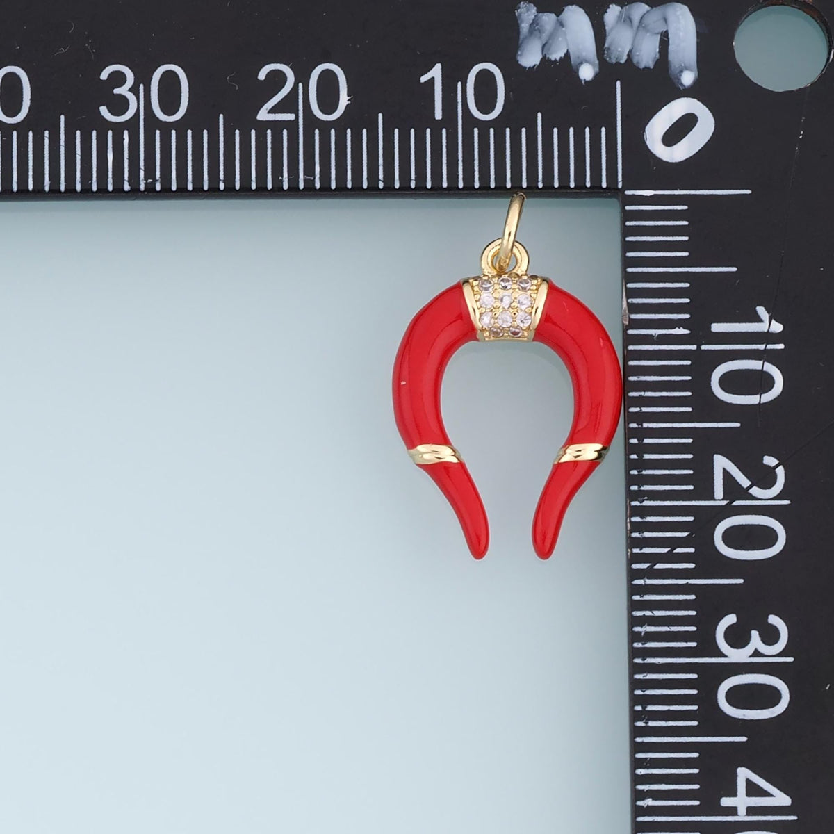 18K Gold Filled Horn Charm,CZ Enamel Crescent Pendant,Red Black Brown Horn Charm,DIY Necklace Bracelet Jewelry Making Supply