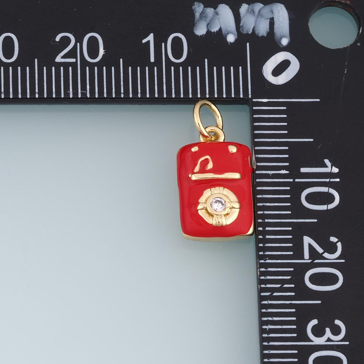 18K Gold Filled Telephone Charm,CZ Enamel Phone Pendant,Red Black Retro Phone Charm,DIY Necklace Bracelet Jewelry Supply
