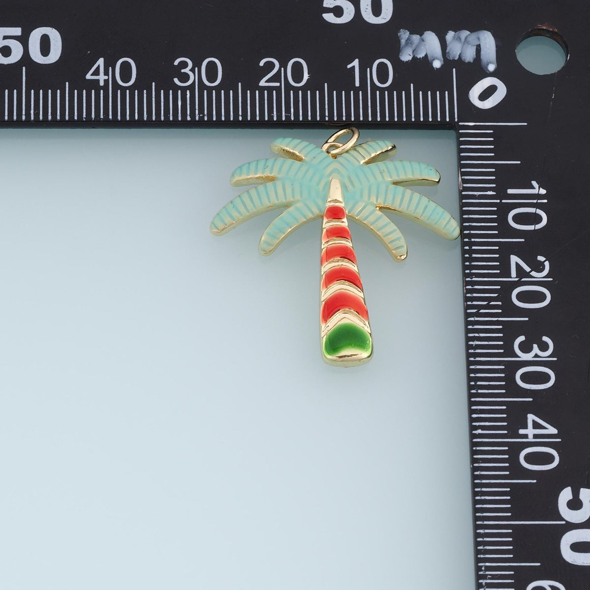 Gold Enamel Palm Tree Pendant,18K Gold Filled Summer Beach Charm Bracelet Necklace for DIY Jewelry Making Supply