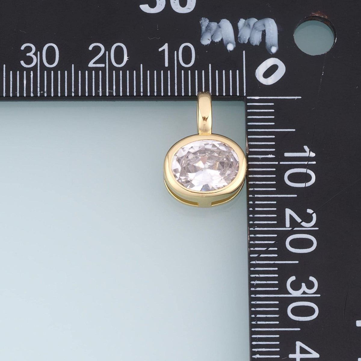 18K Gold Filled Cubic Zirconia Oval Charm Pendant for Jewelry Making