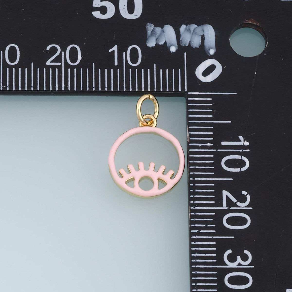 18K Gold Filled Evil Eye Charm,Pink Enamel Eye Pendant,Round Eye Charm,DIY Necklace Bracelet Jewelry Making Supply