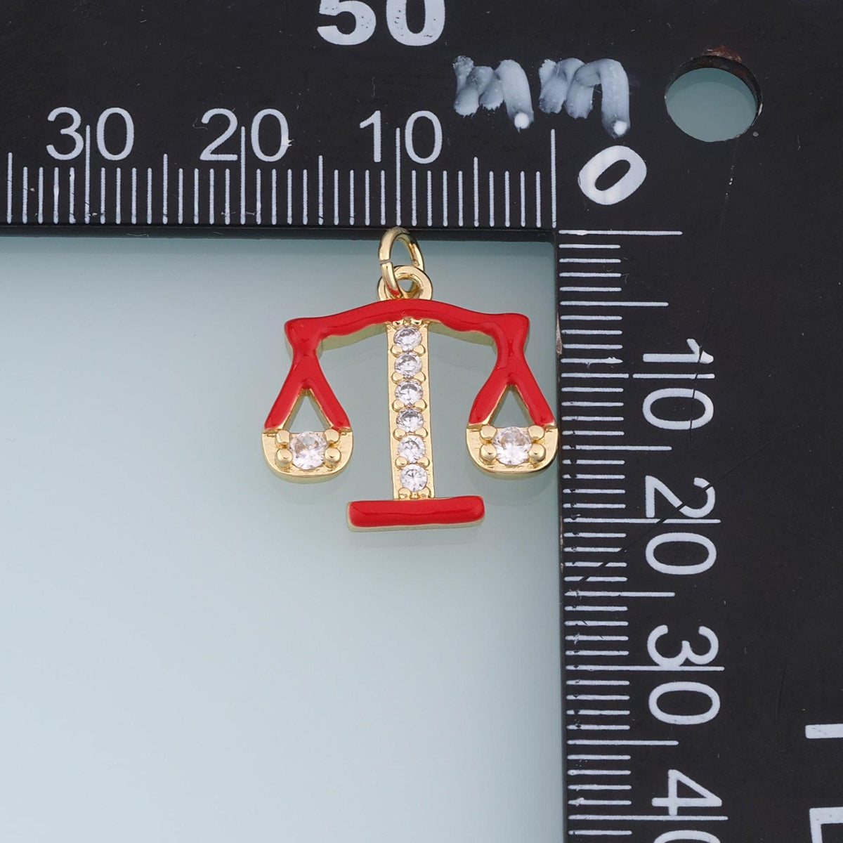 18K Gold Filled Balance Scale Charm,CZ Enamel Scales Pendant,Red Blue Justice Charm,DIY Necklace Bracelet Jewelry Supply