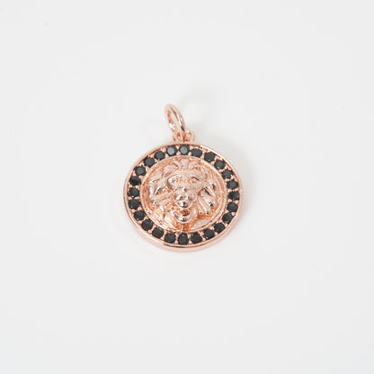 Gold lion head Charms,18K Gold Filled Round Coin Pendant,lion Charm Bracelet Necklace for DIY Jewelry Making Supply
