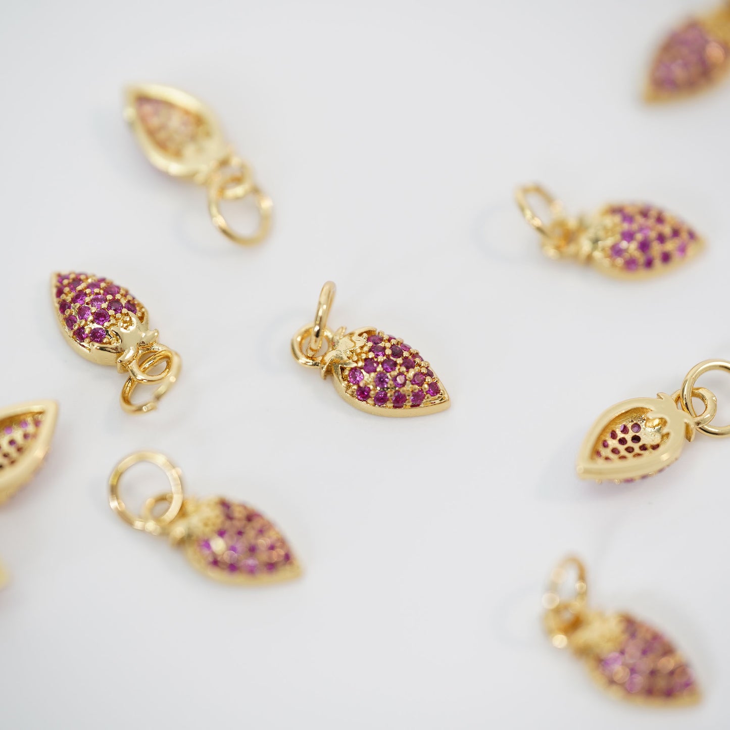 Gold Strawberry Charms,18K Gold Filled Strawberry Pendant,Fruit Charm Bracelet Necklace for DIY Jewelry Making Supply