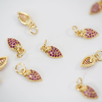 Gold Strawberry Charms,18K Gold Filled Strawberry Pendant,Fruit Charm Bracelet Necklace for DIY Jewelry Making Supply
