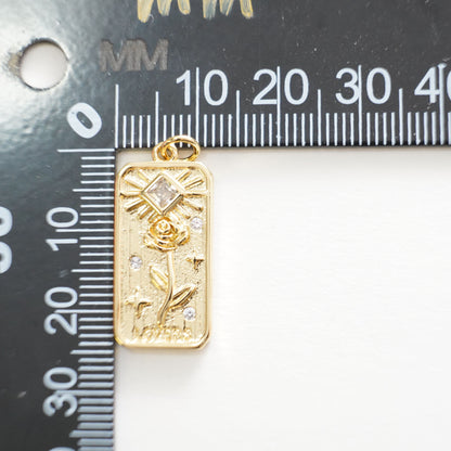 Gold Flower Charms,18K Gold Filled CZ flower Pendant,Silver flower Charm Bracelet Necklace for DIY Jewelry Making Supply