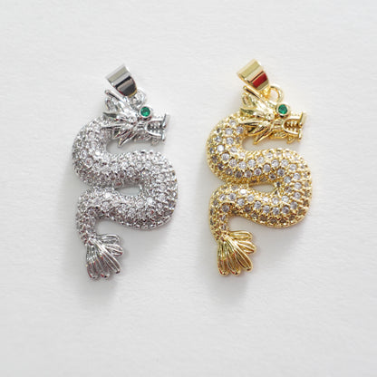 Gold Dragon Charm,18K Gold Filled Dragon Pendant,Silver dragon Charm Bracelet Necklace for DIY Jewelry Making Supply