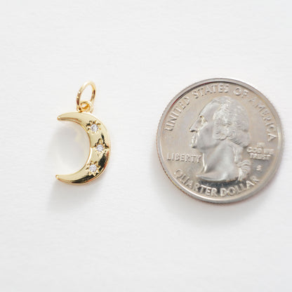 Gold Moon Charms,18K Gold Filled Moon Pendant,CZ Micro Pave Star Charm Bracelet Necklace for DIY Jewelry Making Supply