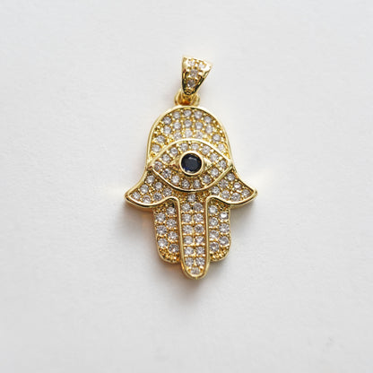 18K Gold Filled Hamsa Hand Pendant,CZ Micro Pave Turquoise Hand Evill Eye Charm Necklace for DIY Jewelry Making Supply