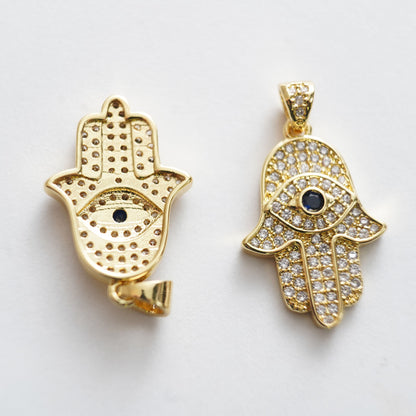 18K Gold Filled Hamsa Hand Pendant,CZ Micro Pave Turquoise Hand Evill Eye Charm Necklace for DIY Jewelry Making Supply