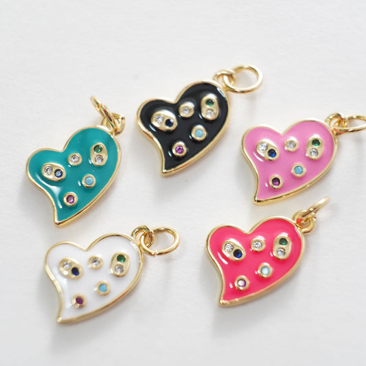 18K Gold Filled Heart Pendant,Enamel Heart Charm Bracelet Necklace for DIY Jewelry Making Supply