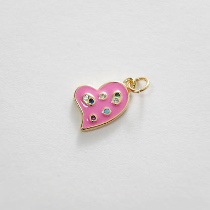 18K Gold Filled Heart Pendant,Enamel Heart Charm Bracelet Necklace for DIY Jewelry Making Supply