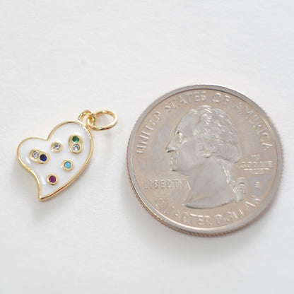 18K Gold Filled Heart Pendant,Enamel Heart Charm Bracelet Necklace for DIY Jewelry Making Supply