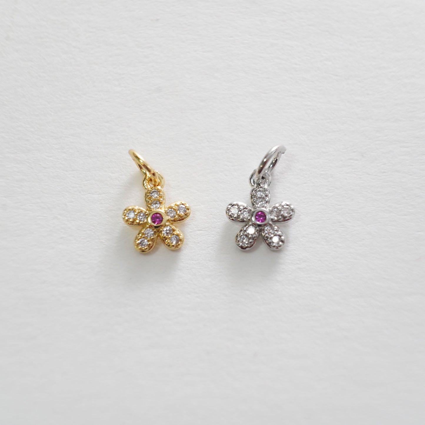 Gold Flower Charms,18K Gold Filled CZ flower Pendant,Silver flower Charm Bracelet Necklace for DIY Jewelry Making Supply
